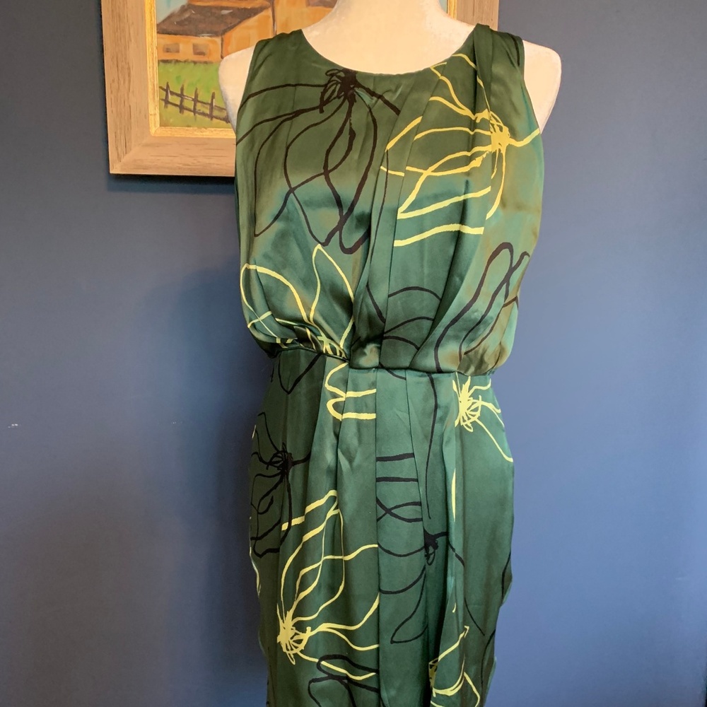 Anthropologie Green silk dress sz 6, NWOT